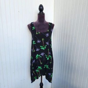 Island Planet Hawaiian Tropical Paradise Print Dress Black Green Purple Sz M